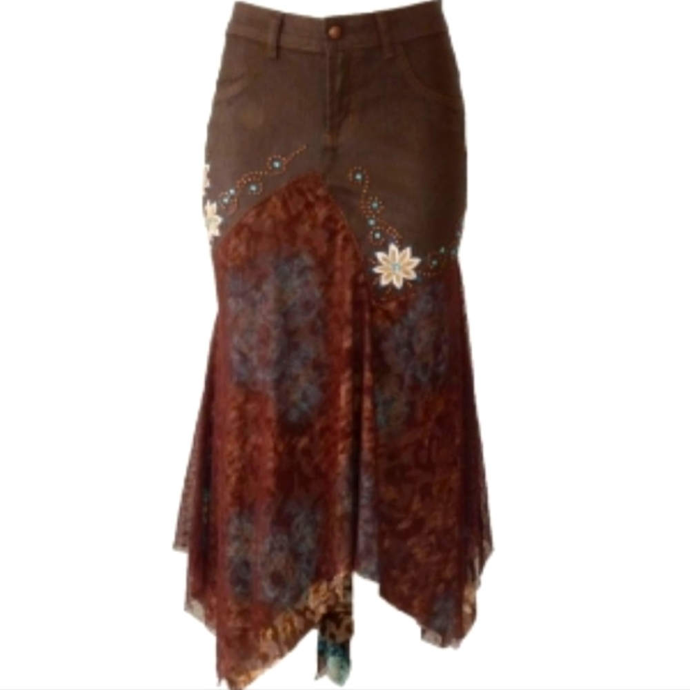 Brazil Roxx Boutique Leather Embroidered Skirt - Size Medium